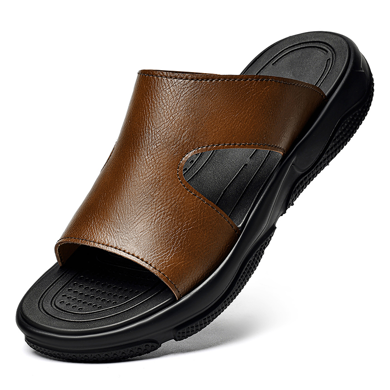 Men'S Shoes Hey Dude - Мужские кожаные сандалии-шлепанцы с нескользящей толстой